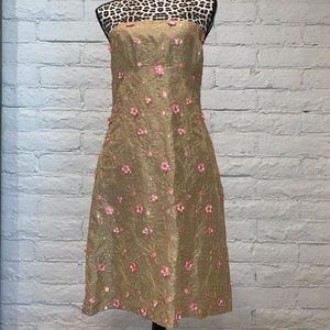 Tocca Cocktail Dress Size 8 Gold w/ Pink Flowers